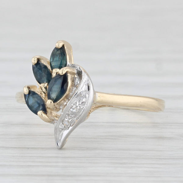 0.40ctw Blue Sapphire Cluster Diamond Ring 10k Yellow Gold Size 6