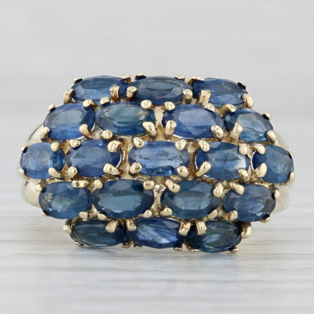 Light Gray 6ctw Blue Sapphire Cluster Ring 10k Yellow Gold Size 7.75 Cocktail