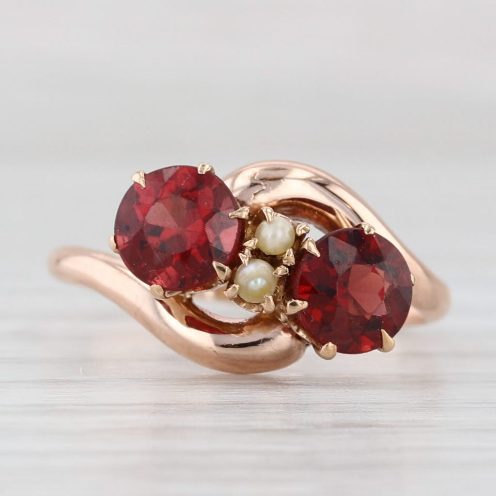 Light Gray Antique Victorian Garnet Pearl Ring 10k Rose Gold Size 6