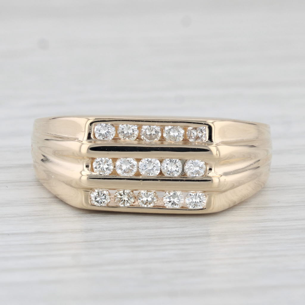 Light Gray 0.45ctw Diamond Men's Ring 14k Yellow Gold Size 10 Wedding