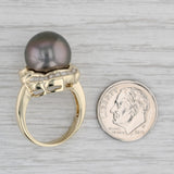 Cultured Gray Pearl Diamond Halo Ring 14k Yellow Gold Size 6.75 Cocktail
