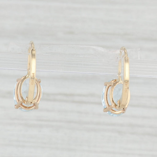 Light Gray 3ctw Oval Solitaire Aquamarine Drop Earrings 14k Yellow Gold Leverbacks