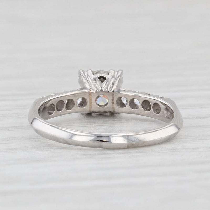 Light Gray 0.93ctw Round Diamond Engagement Ring Palladium Size 6.75 Solitaire w/ Accents