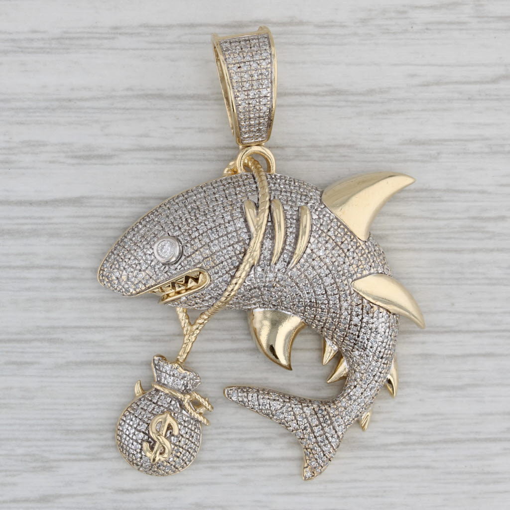 Gray New 1.06ctw Money Loan Shark Pendant 10k Yellow Gold Statement