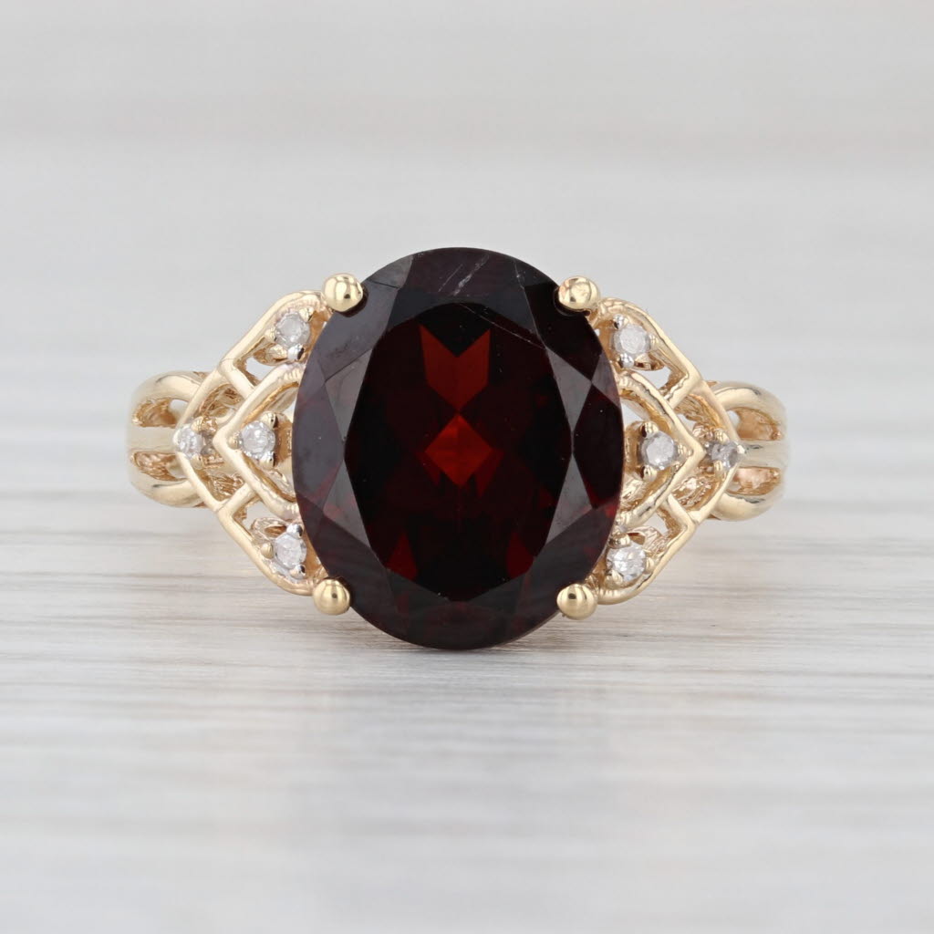 5.39ctw Oval Garnet Diamond Ring 10k Yellow Gold Size 7.5