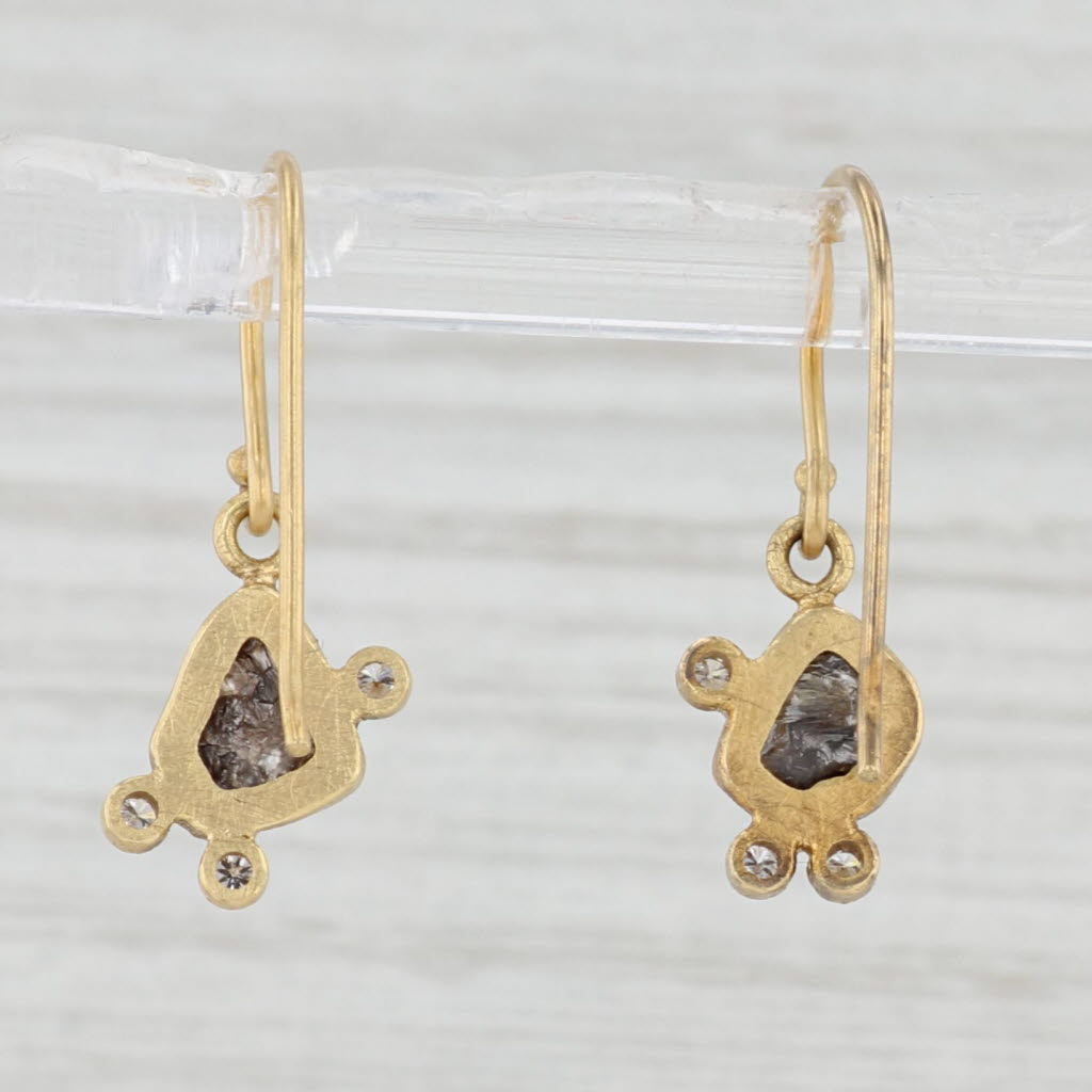 Light Gray Rough Cut Diamond Dangle Earrings 18k Yellow Gold Todd Reed Hook Posts