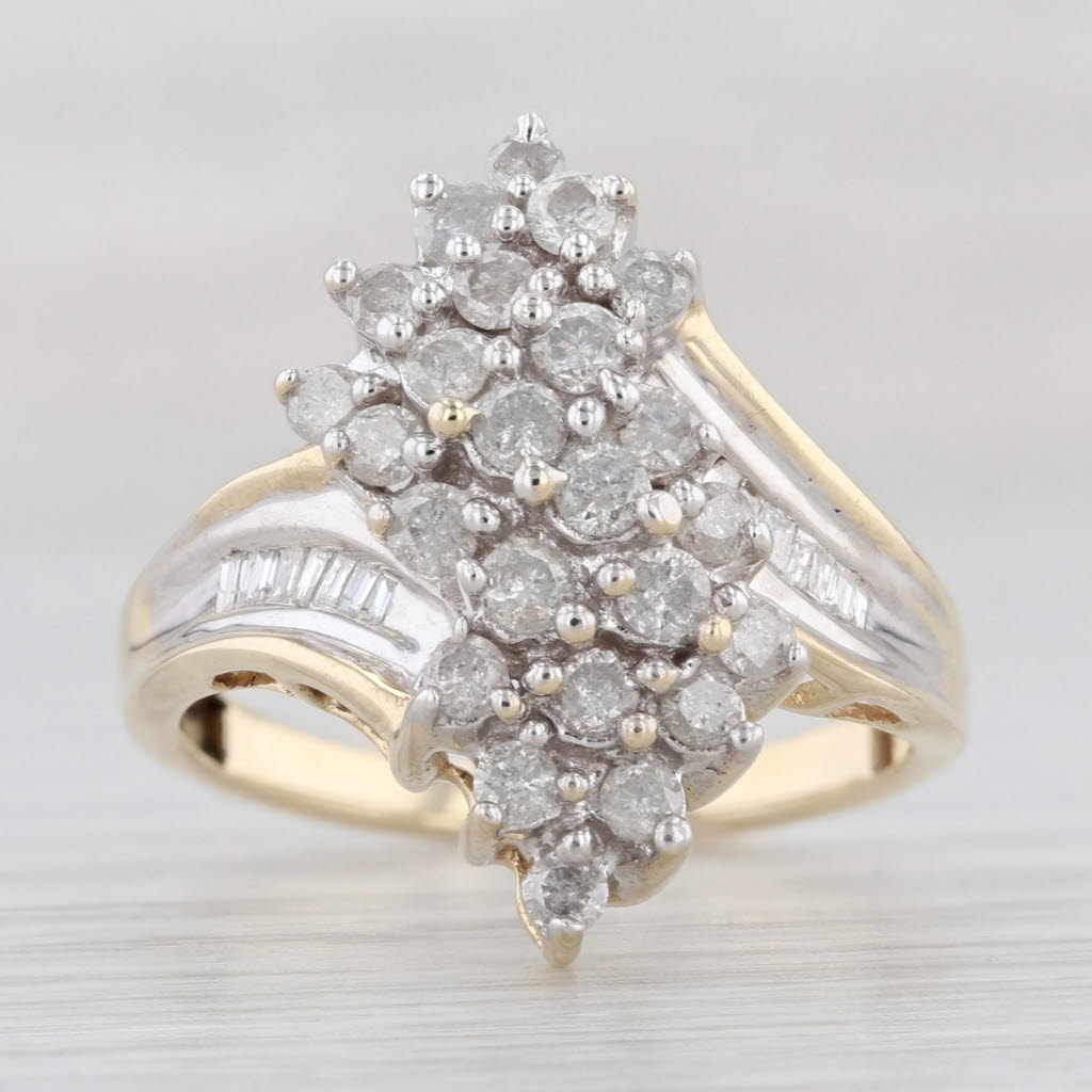 Light Gray 0.60ctw Diamond Cluster Ring 10k Yellow Gold Size 7.25 Bypass