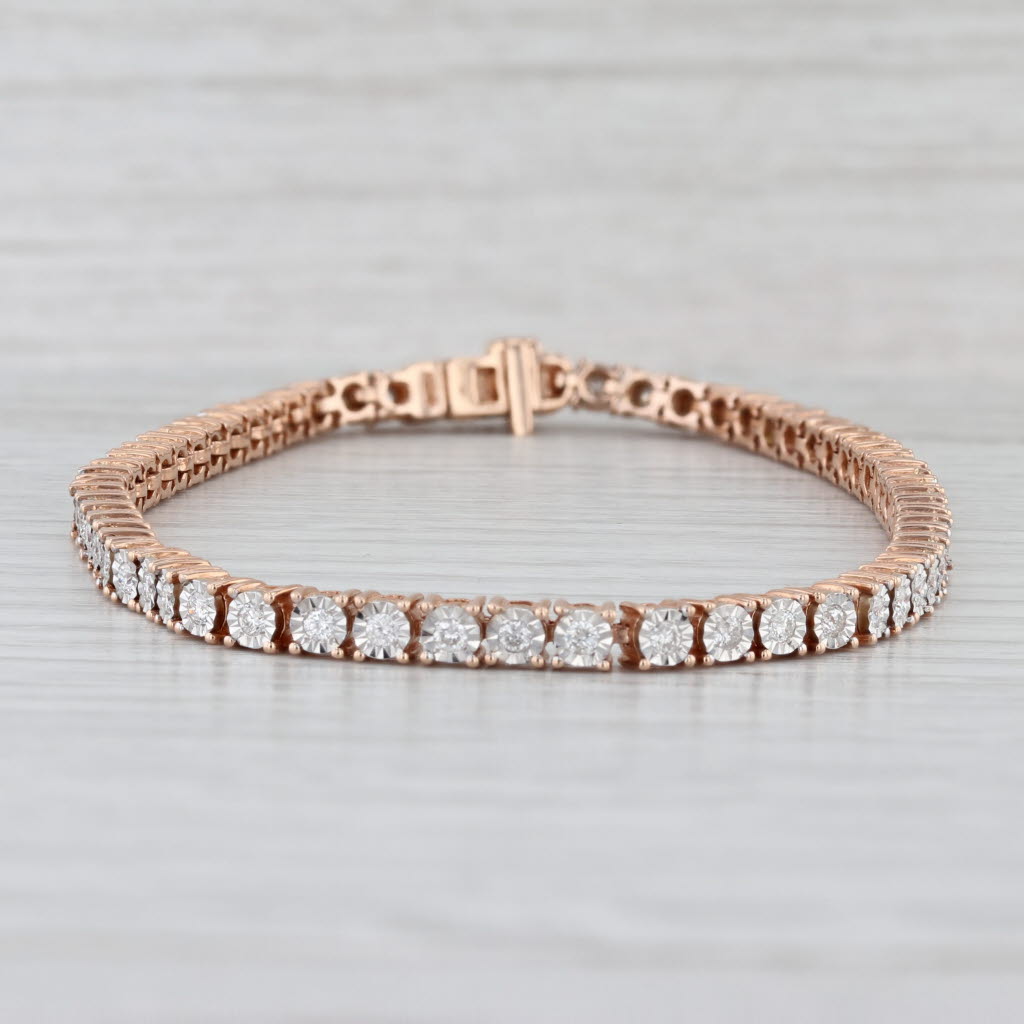 1.50ctw Diamond Tennis Bracelet 14k Rose Gold 9" 3.7mm