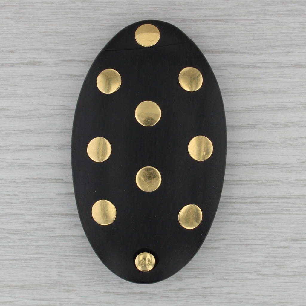 Vintage Ebony Wood Hand Mirror 18k Gold Dots Pocket Purse Travel Opens