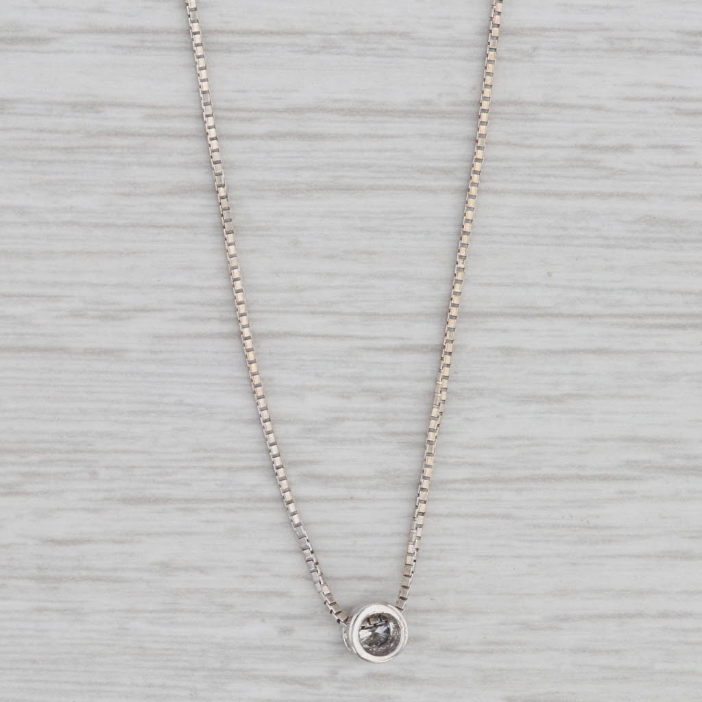 Gray Round Diamond Solitaire Pendant Necklace 14k White Gold 18.5" Box Chain