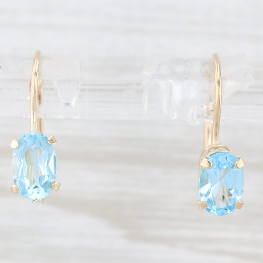 Light Gray 1ctw Blue Topaz Drop Earrings 10k Yellow Gold Hook Posts Lever Backs