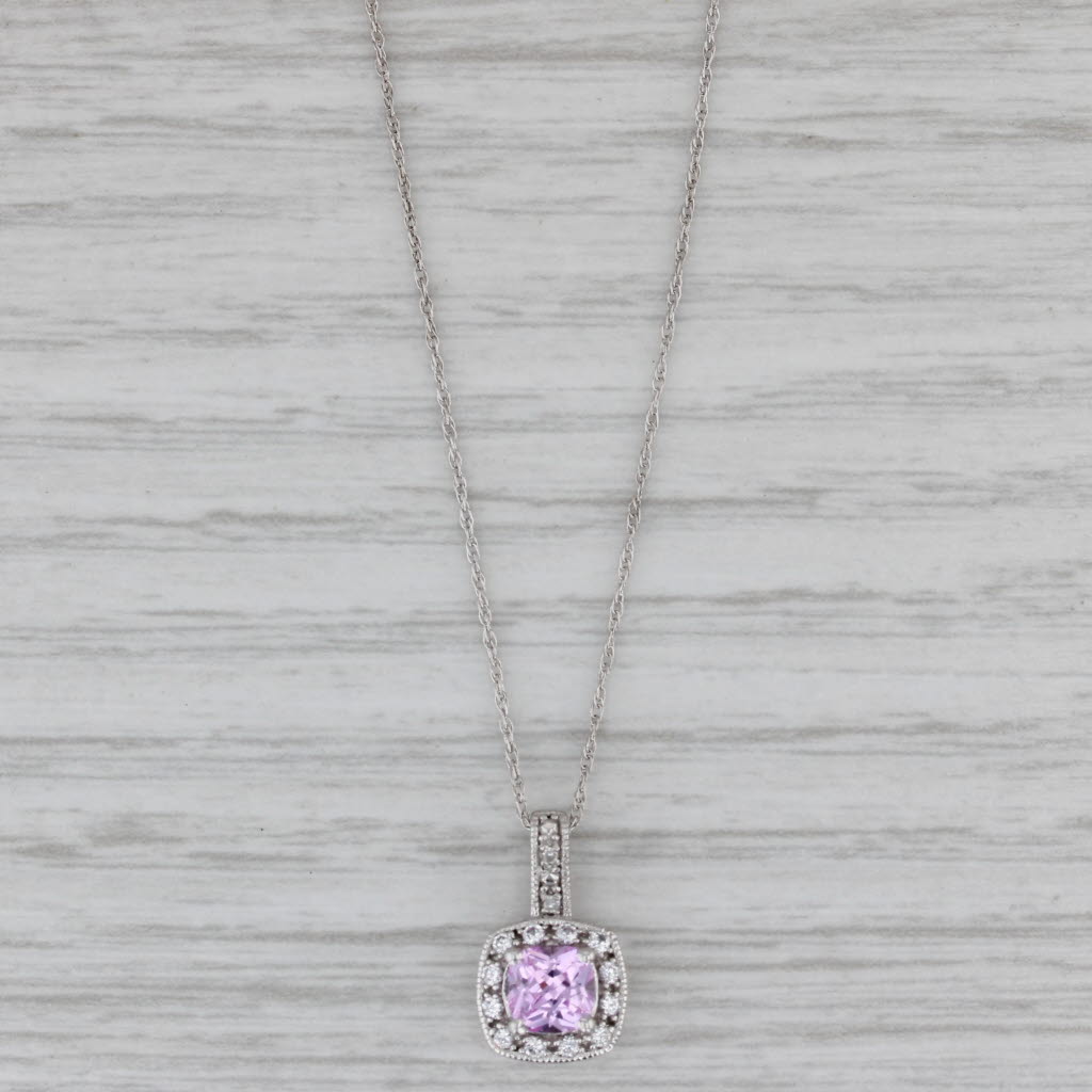 Gray 0.87ctw Lab Created Pink White Sapphire Halo Pendant Necklace 10k Gold 18"