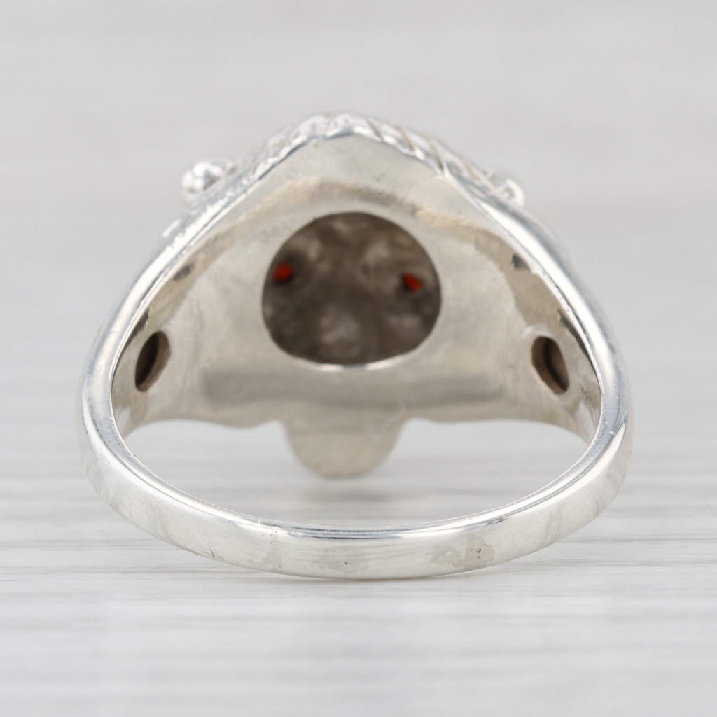 Lions Head Ring Garnet Diamond Sterling Silver Size 13.25