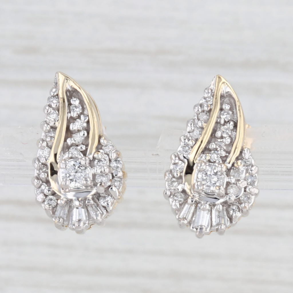 Light Gray 0.31ctw Diamond Swirl Drop Stud Earrings 14k Yellow Gold