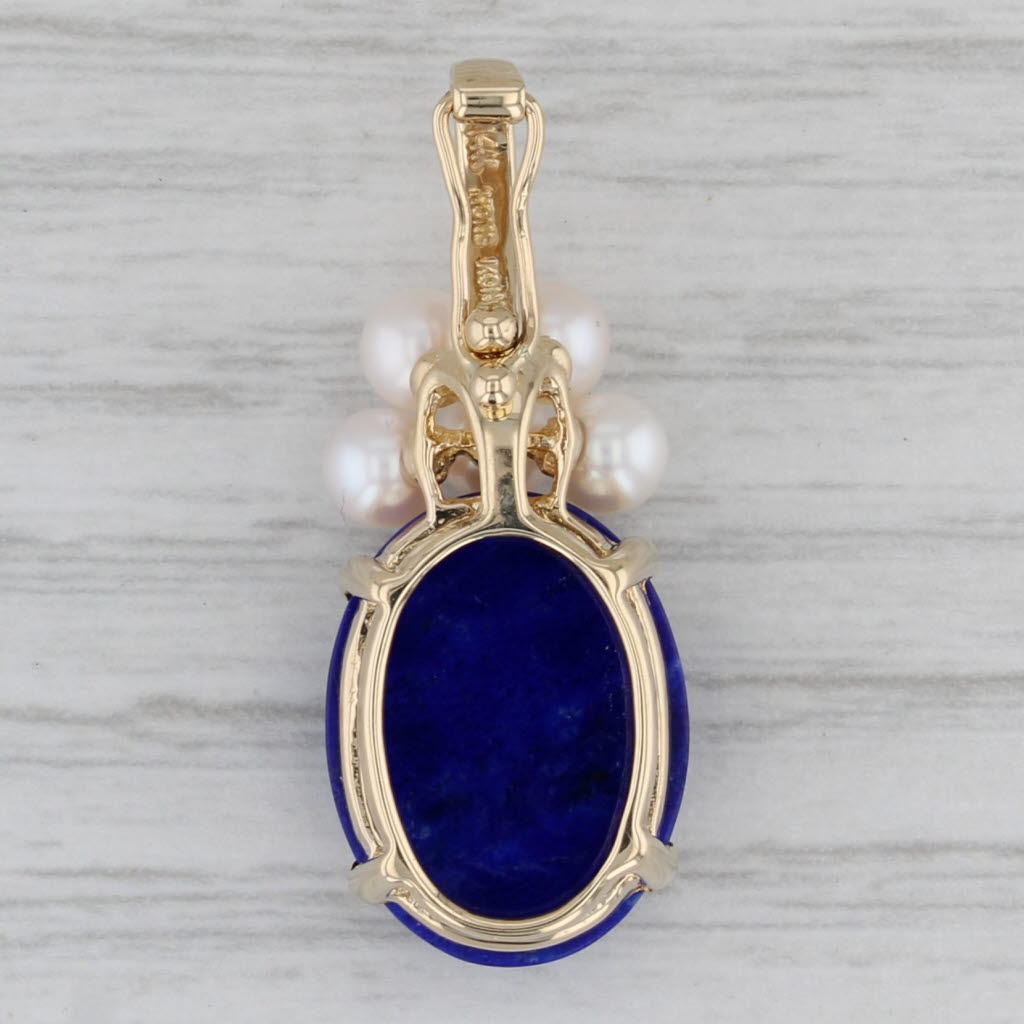 Gray Lapis Lazuli Cultured Pearl Cluster Pendant 14k Yellow Gold Enhancer Clip Bail