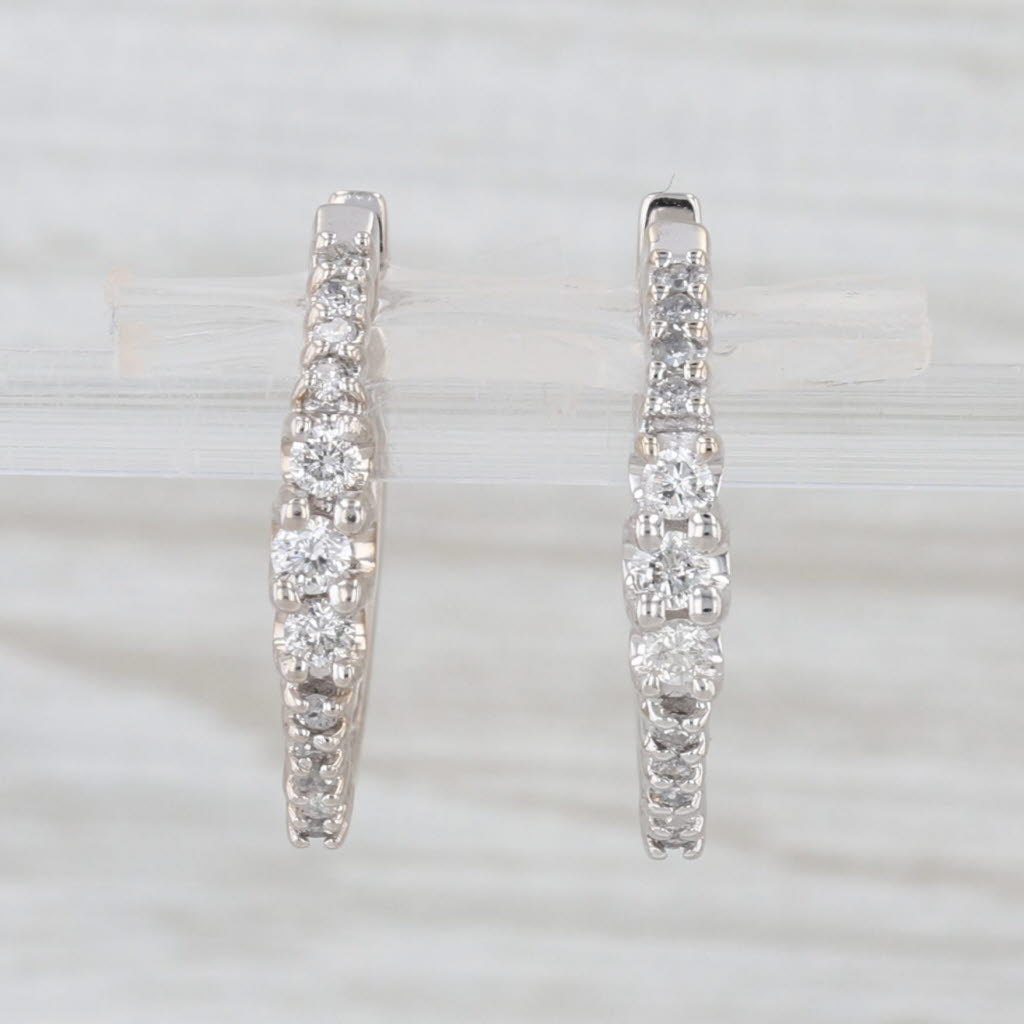 0.36ctw Diamond Hoop Earrings 14k White Gold Hinged Snap Top Round Hoops