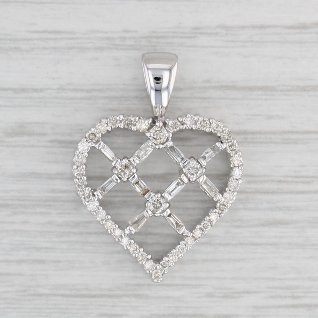 Light Gray 0.74ctw Diamond Open Lattice Work Pendant 14k White Gold