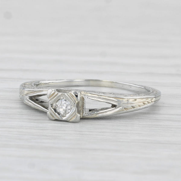 Art Deco Diamond Solitaire Ring 18k White Gold Size 5.5 Vintage
