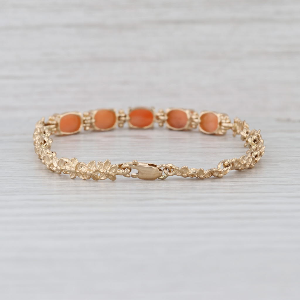 Coral Plumeria Flower Bracelet 14k Yellow Gold 7"