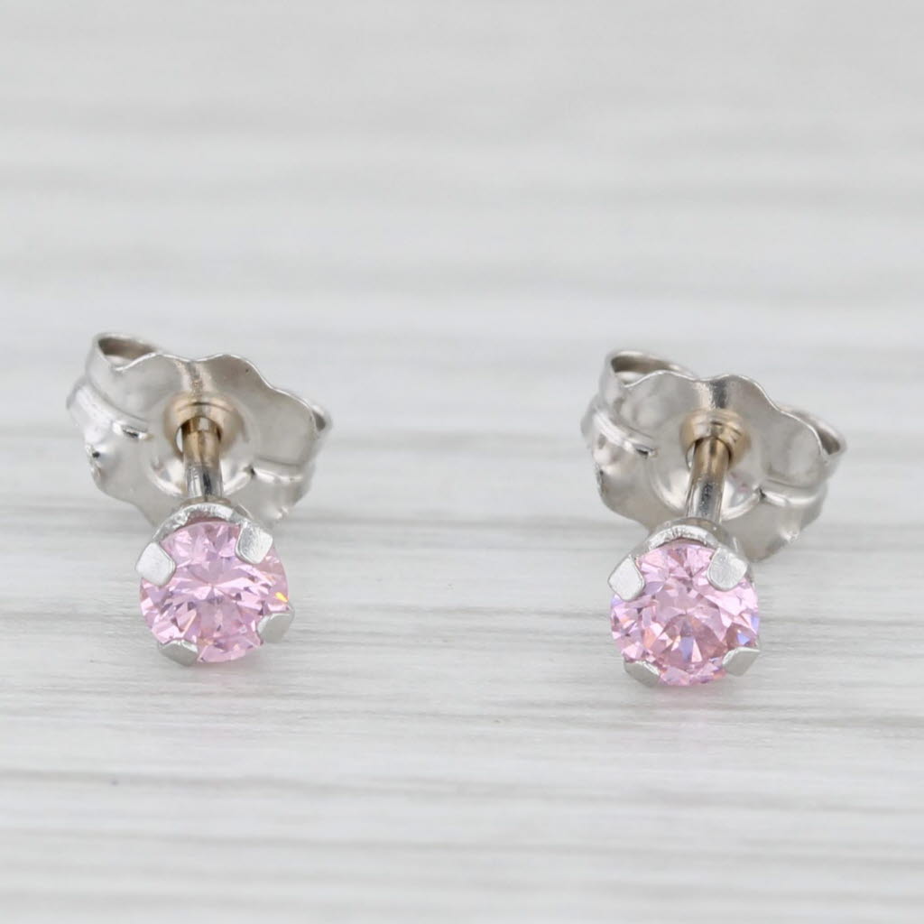 Light Gray 0.20ctw Pink Ice Cubic Zirconia Stud Earrings 14k White Gold Round Solitaires