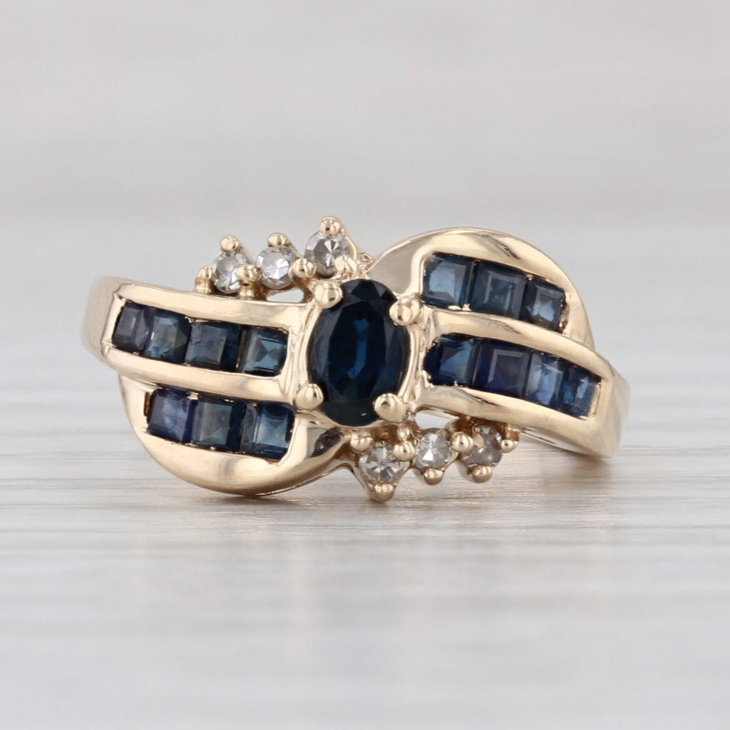 1.06ctw Blue Sapphire Diamond Bypass Ring 14k Yellow Gold Size 5