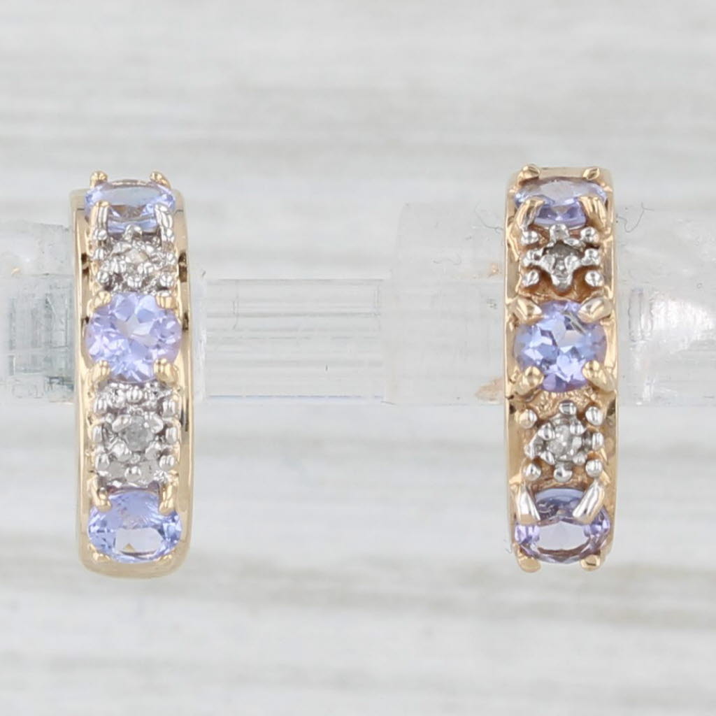 Light Gray 0.65ctw Tanzanite Diamond Half Hoop J-Hook Earrings 10k Yellow Gold