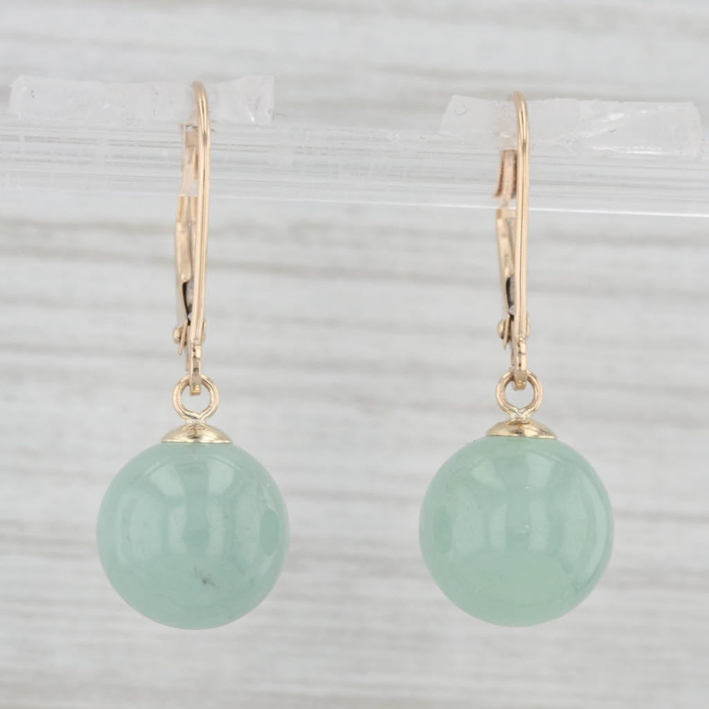 Light Gray Green Serpentine Bead Dangle Earrings 14k Yellow Gold Lever Backs