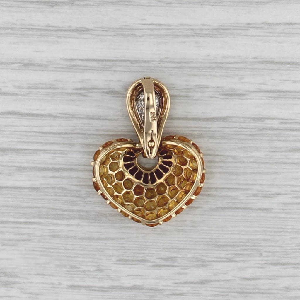 4.02ctw Ruby Yellow Sapphire Diamond Heart Pendant 18k Gold Clip Enhancer Bail