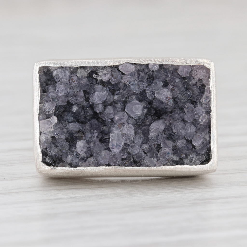 New Nina Nguyen Amethyst Druzy Statement Ring Sterling Silver Size 7