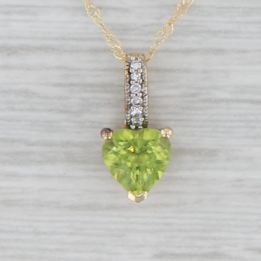 Gray 1ct Peridot Heart Pendant 10k Yellow Gold Diamond Accents 16.5" Singapore Chain