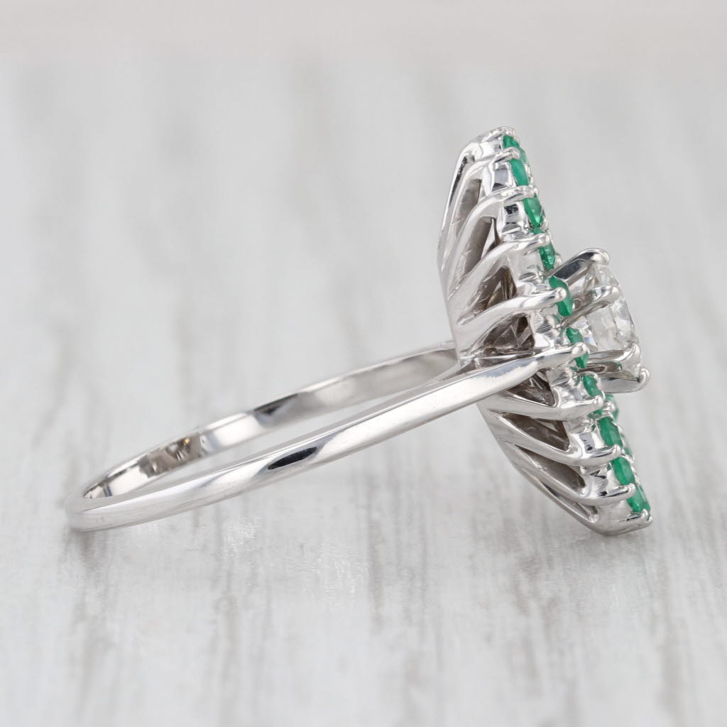 Jabel 0.86ctw Emerald Diamond Halo Engagement Ring 18k White Gold Size 6.25