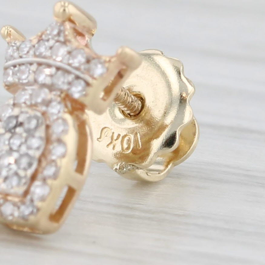 Light Gray Single 0.15ctw Diamond Crown Heart Stud Earring 10k Yellow Gold