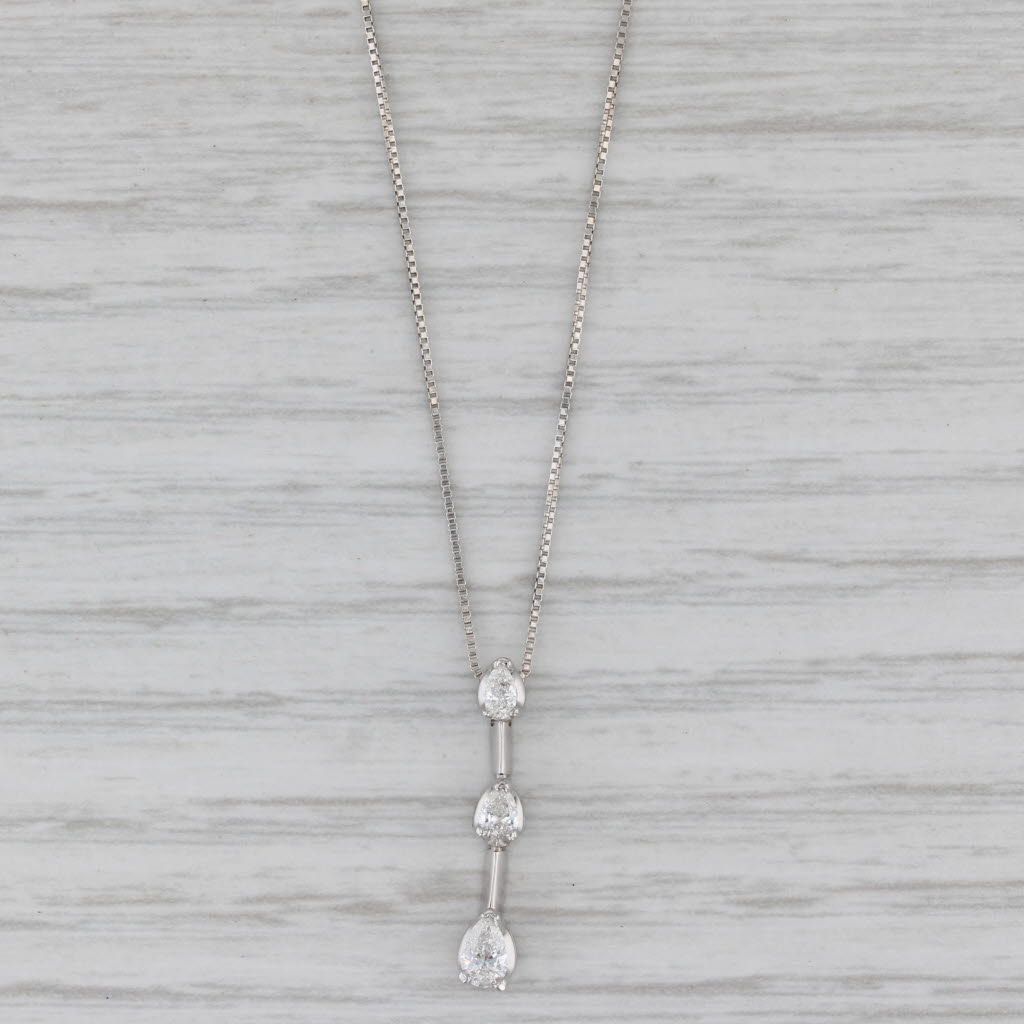 Gray 0.25ctw 3-Stone Diamond Journey Pendant 14k White Gold 17" Box Chain