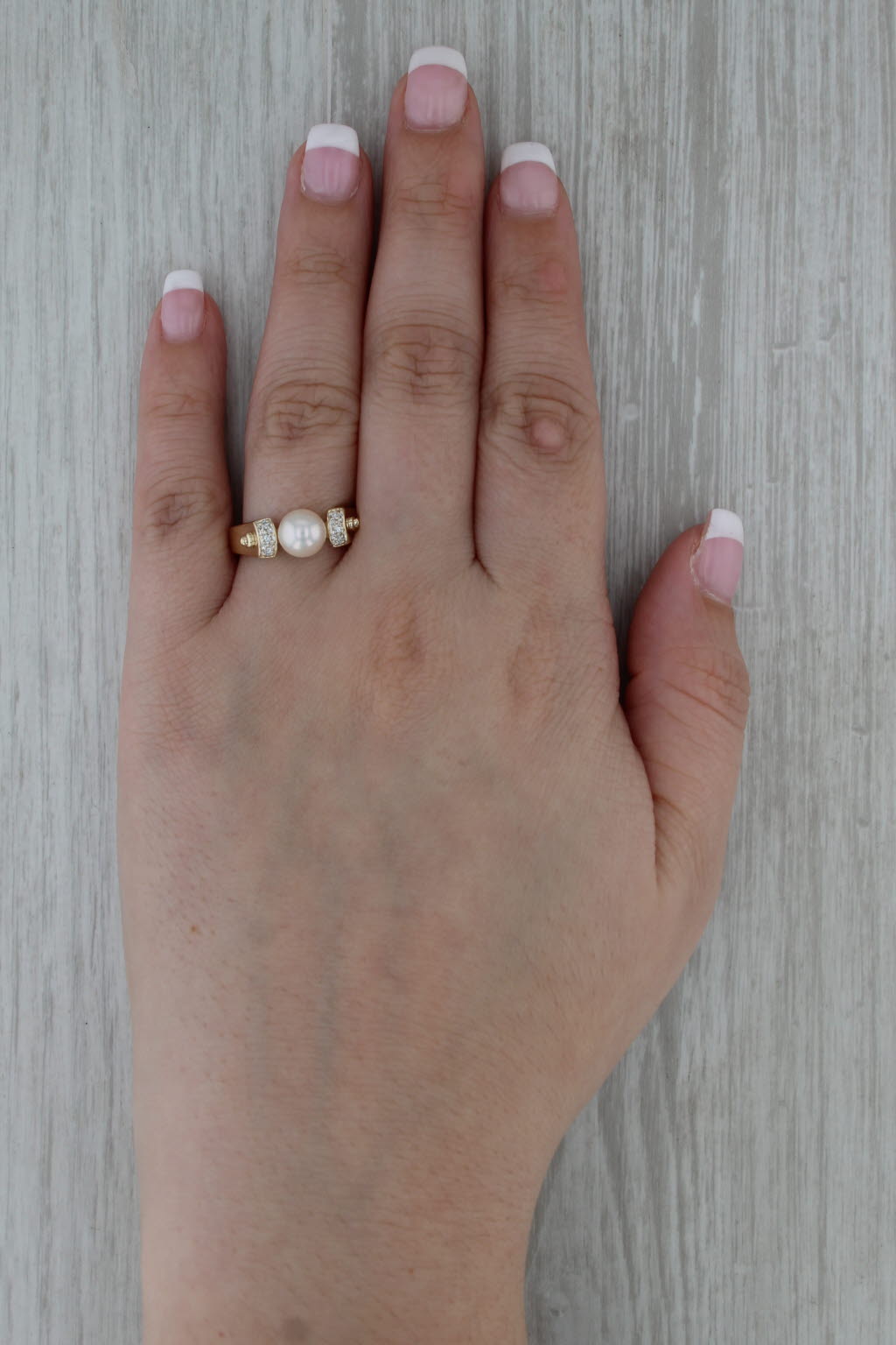 7.1mm Cultured Pearl Diamond Ring 14k Yellow Gold Size 7.25