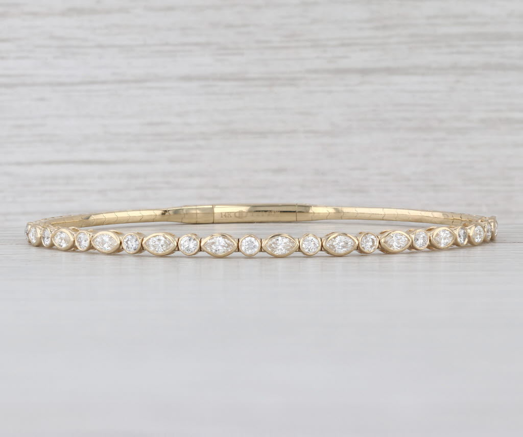 New1.50ctw Diamond Flexible Bangle Bracelet 6.75" 14k Yellow Gold