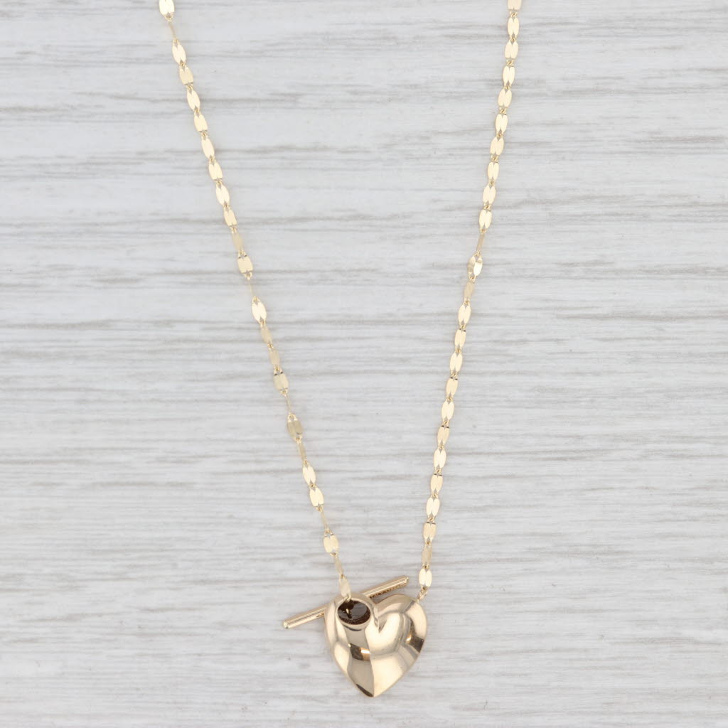 Light Gray New Mirror Chain Heart Toggle Pendant Necklace 14k Yellow Gold 18.5"