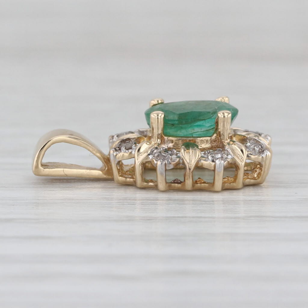 0.80ctw Emerald Diamond Halo Pendant 14k Yellow Gold