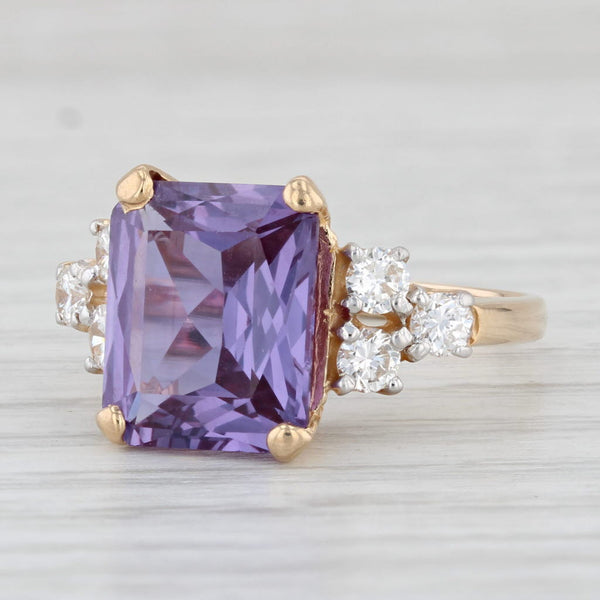 Light Gray 8.95ctw Lab Created Purple Color Change Sapphire Diamond Ring 14k Yellow Gold