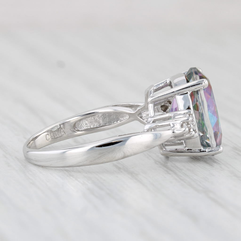 Light Gray 5.19ctw Oval Mystic Topaz Diamond Ring 10k White Gold Size 6.5