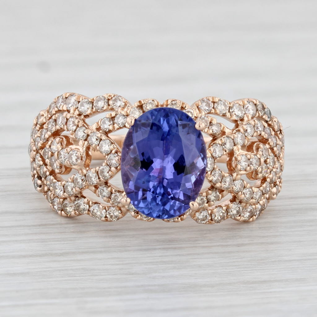 Light Gray Le Vian 2.60ctw Tanzanite Diamond Ring 14k Rose Gold Size 7 Cocktail Engagement