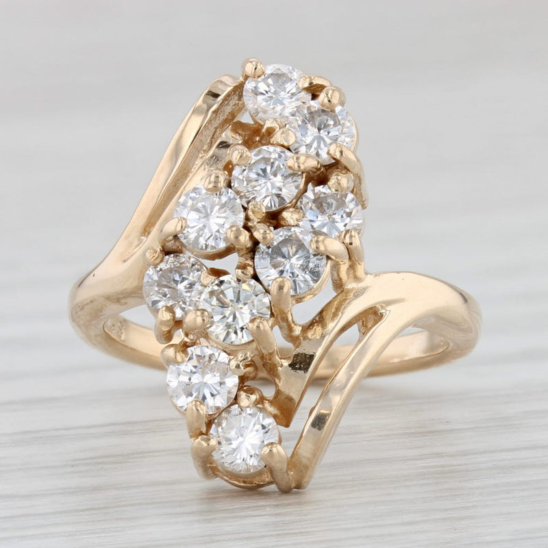 Light Gray 1.20ctw Diamond Cluster Bypass Ring 14k Yellow Gold Size 6.75 Cocktail