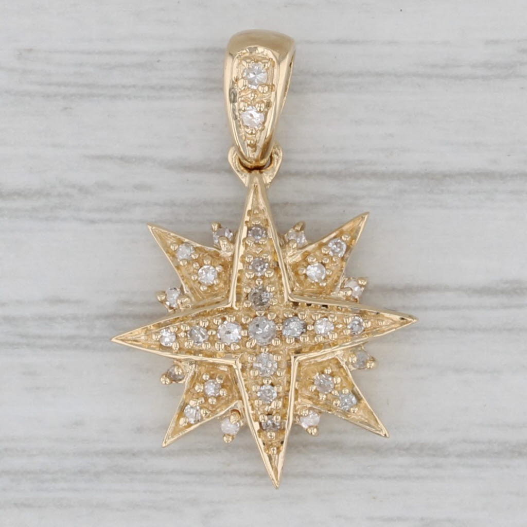 Gray Diamond Cluster Star Pendant 14k Yellow Gold Small Drop