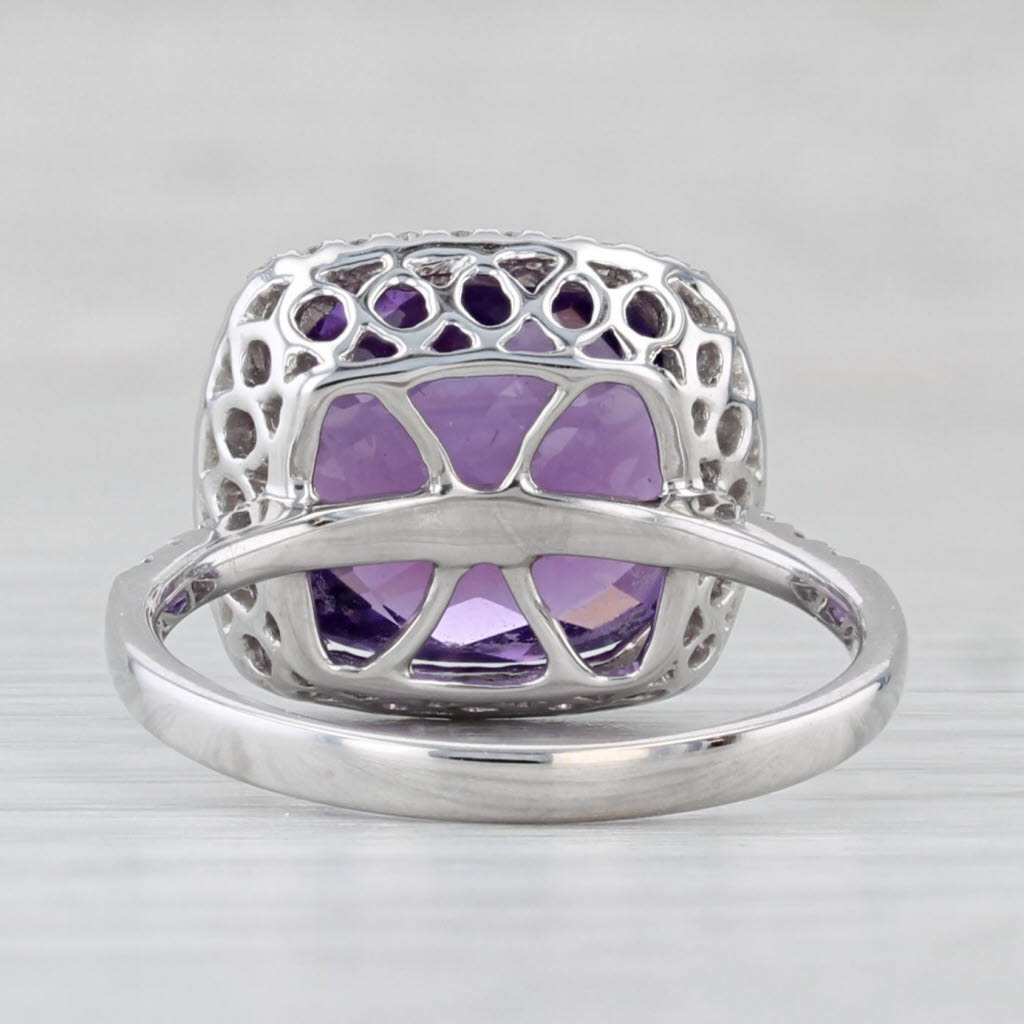 Light Gray 5ctw Amethyst Diamond Halo Ring 18k White Gold Size 6.75