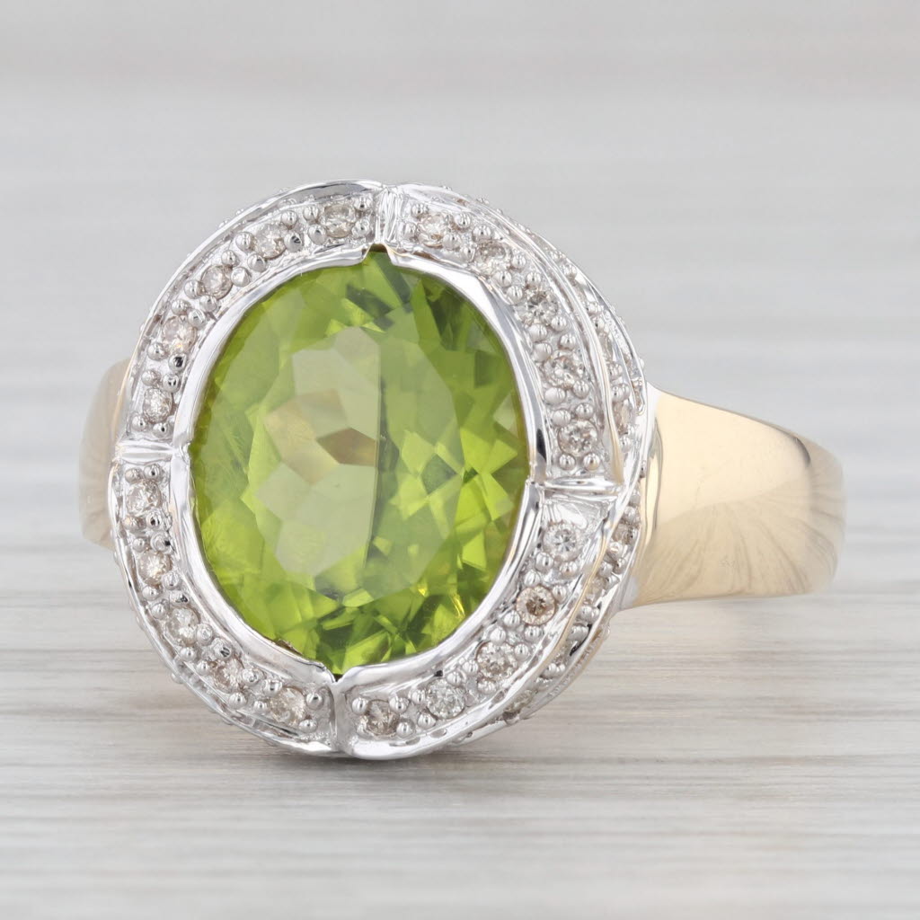 Light Gray 4.90ctw Peridot Diamond Halo Ring 14k Yellow Gold Size 9 Cocktail