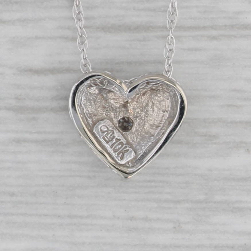 Gray Diamond Heart Pendant Necklace 14k 10k White Gold 18" Rope Chain