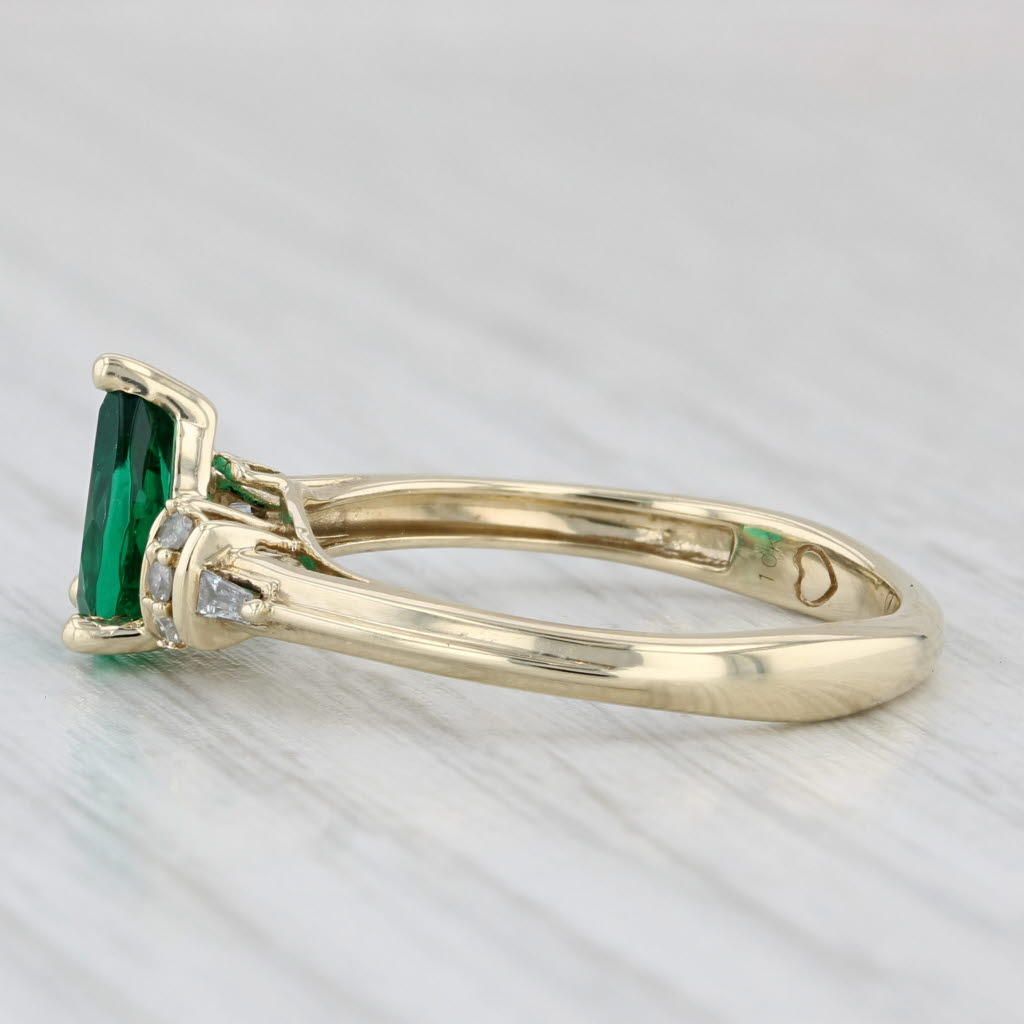 Light Gray Green Glass Simulated Emerald Ring 10k Gold Heart Bridge Size 7