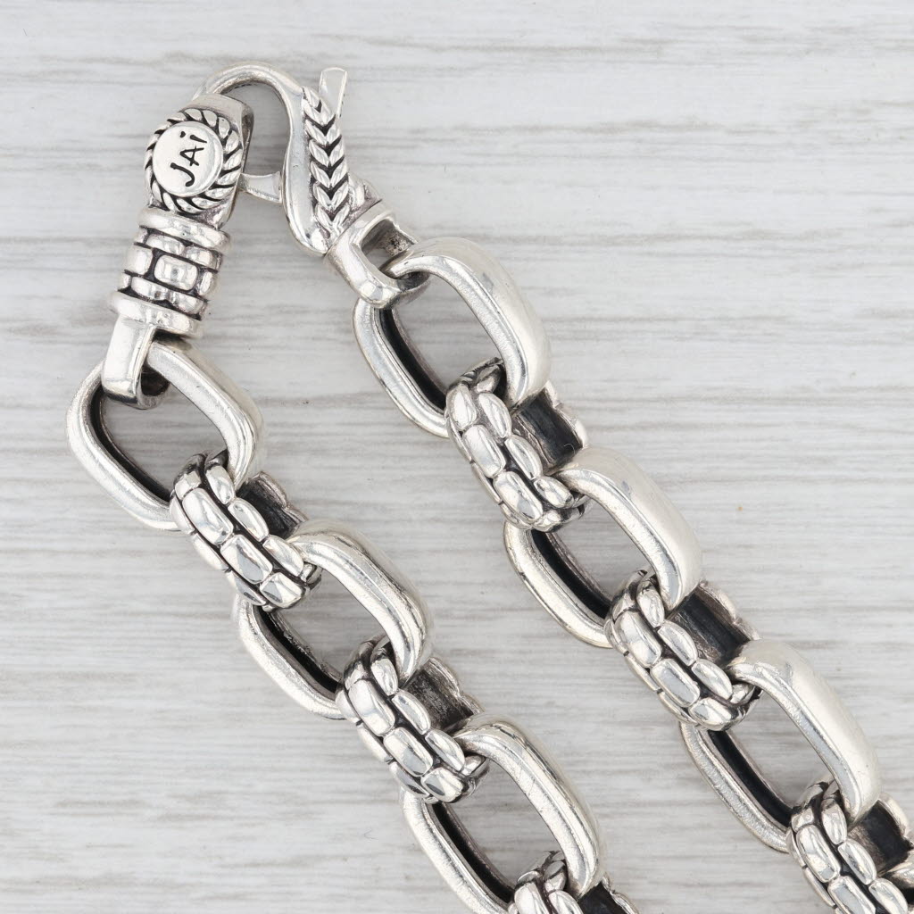Light Gray Rectangle Link Cable Chain Bracelet Sterling Silver 7" 12mm Jai John Hardy