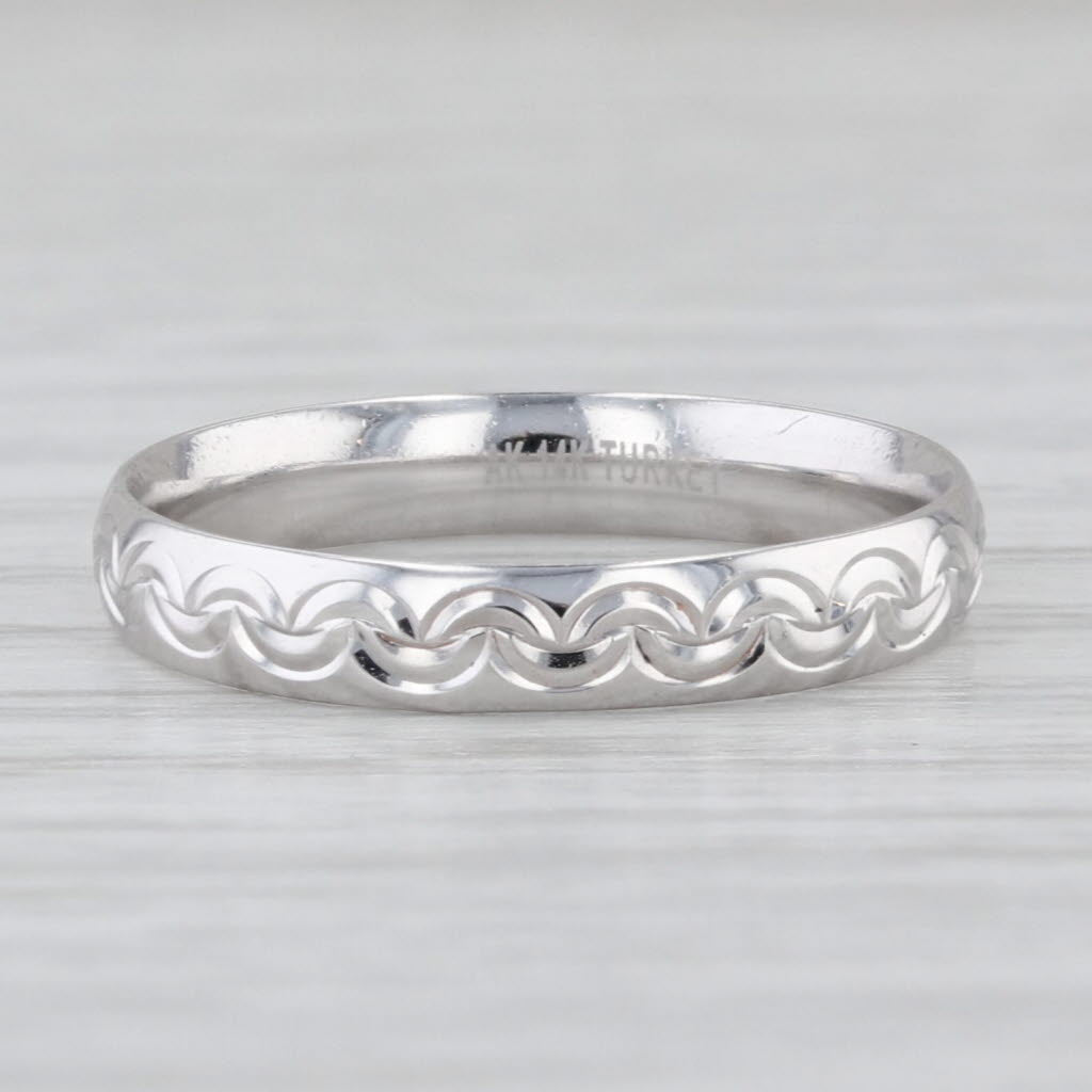 Woven Pattern Band Ring 14k White Gold Size 5 Stackable Wedding