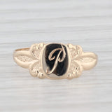 Vintage Engraved Letter Initial P Signet Ring 10k Yellow Gold Small Baby Size