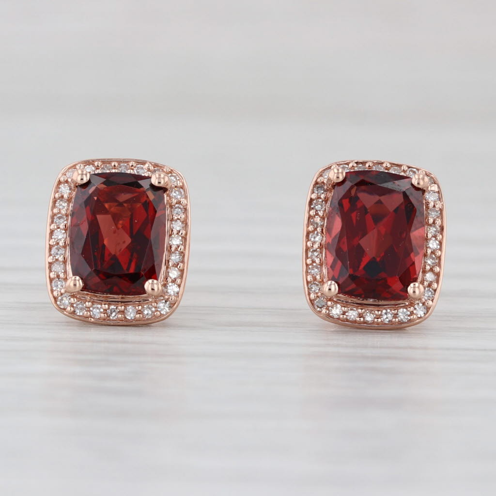 3.12ctw Garnet Diamond Halo Stud Earrings 10k Rose Gold Studs